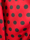 Shelby 0.75" BLACK Polka Dots on RED Polyester Light Weight Satin Fabric by the Yard - 10070