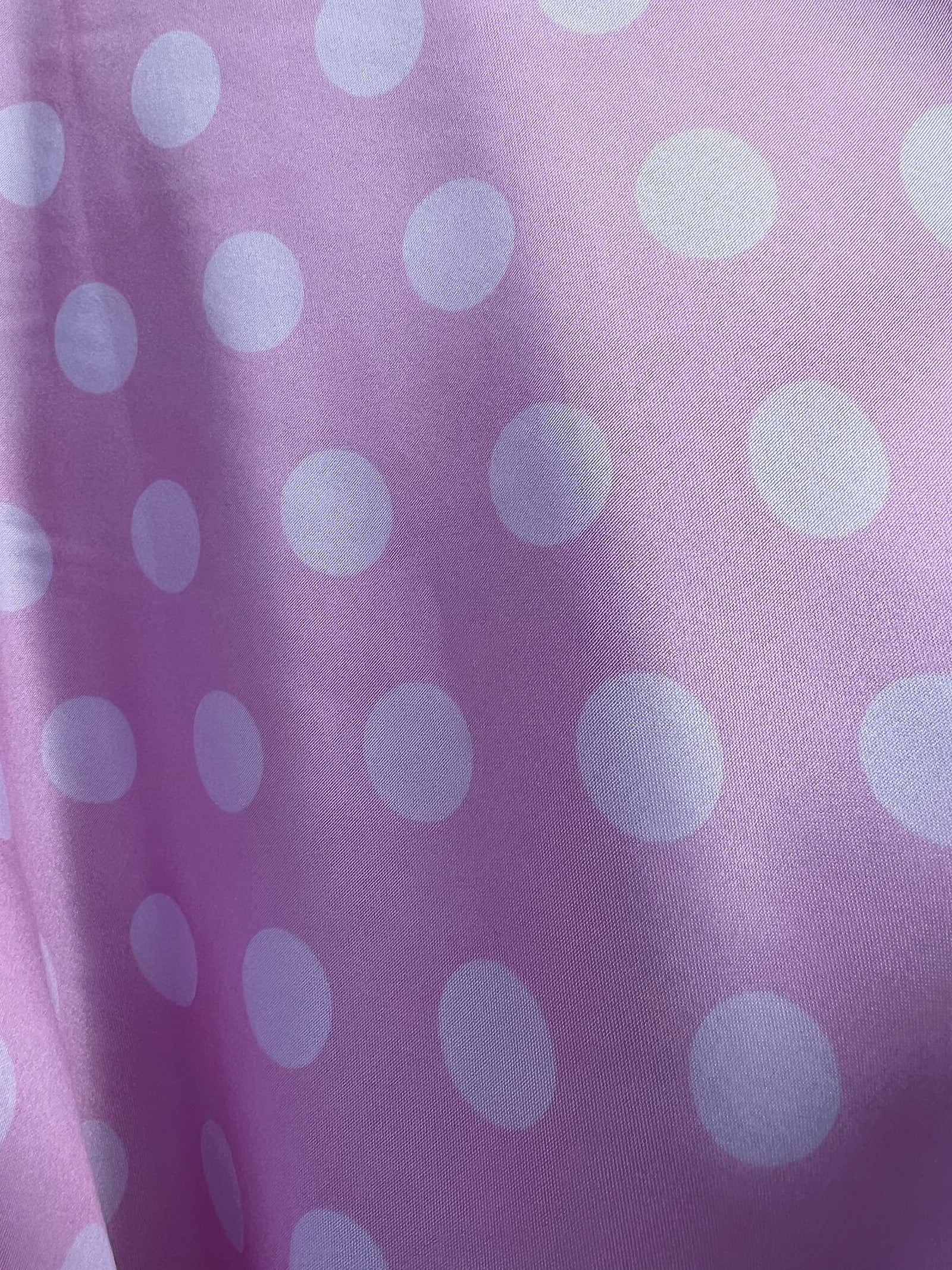 Shelby 0.75" WHITE Polka Dots on BABY PINK Polyester Light Weight Satin Fabric by the Yard - 10070