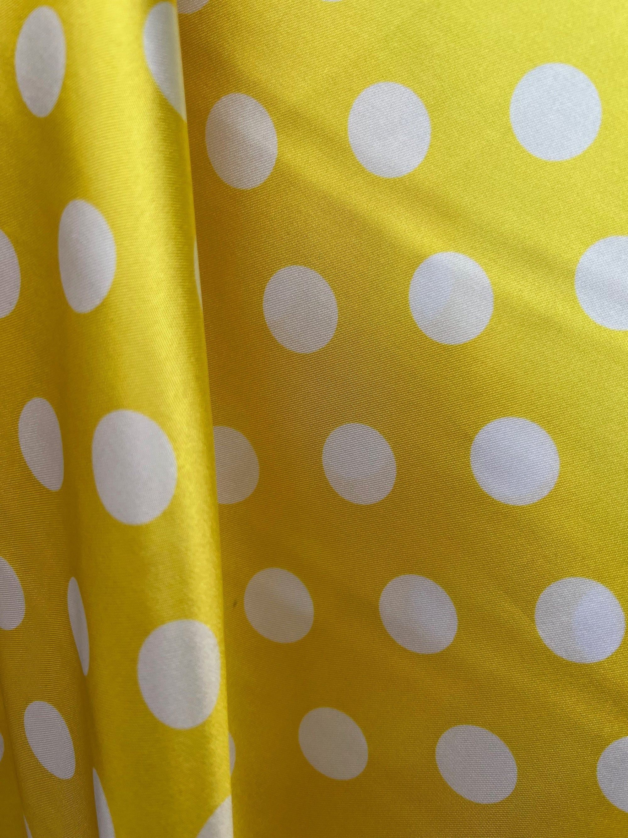 Shelby 0.75" WHITE Polka Dots on YELLOW Polyester Light Weight Satin Fabric by the Yard - 10070