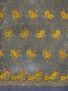 Ryleigh BRIGHT YELLOW 3D Floral Embroidery with Foil & Sequins on Mesh Lace Fabric by the Yard - 10010