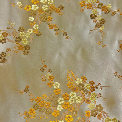 Kori GOLD BROWN Plum Blossom Floral Brocade Chinese Satin Fabric for Cheongsam/Qipao, Apparel, Costumes, Upholstery, Bags, Crafts - 10210