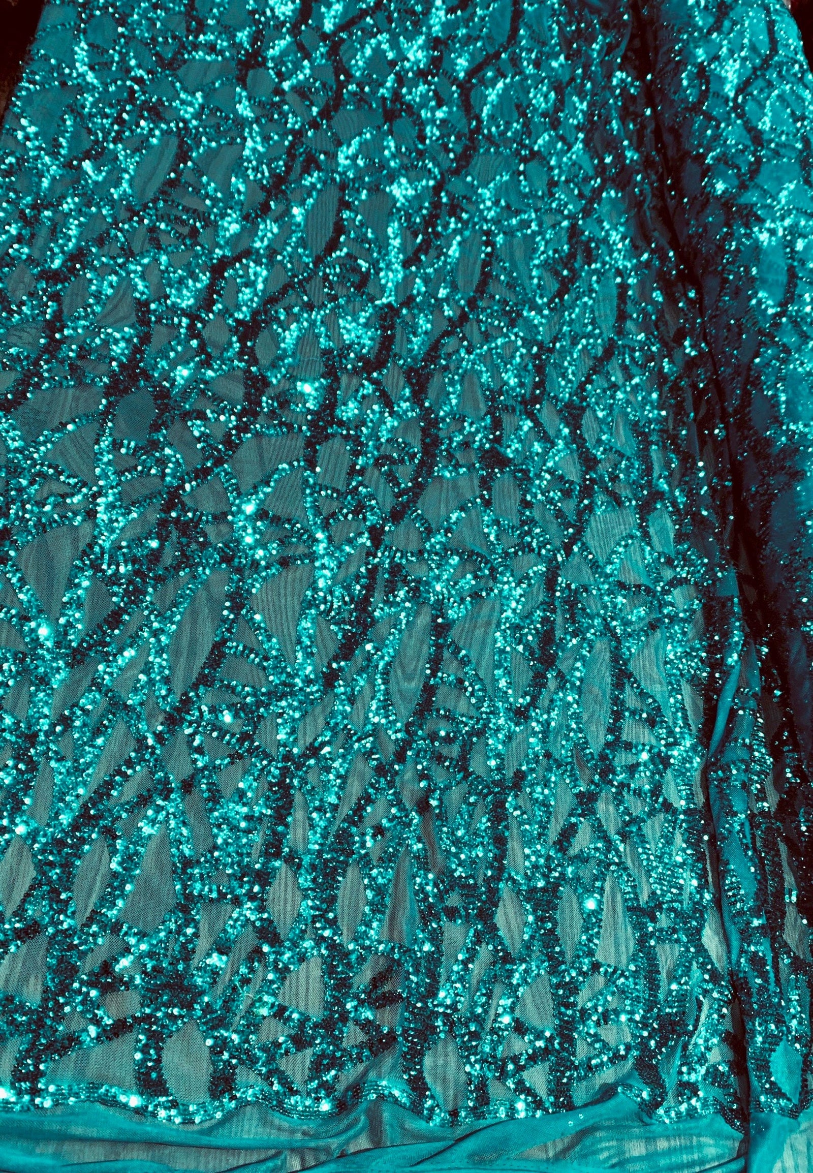 Celeste TEAL Sequins on Mesh Lace Fabric by the Yard - 10134