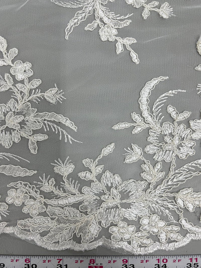 Callie IVORY Polyester Floral Corsage Embroidery on Mesh Lace Fabric by the Yard - 10025