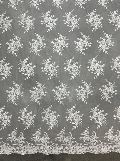 Callie IVORY Polyester Floral Corsage Embroidery on Mesh Lace Fabric by the Yard - 10025
