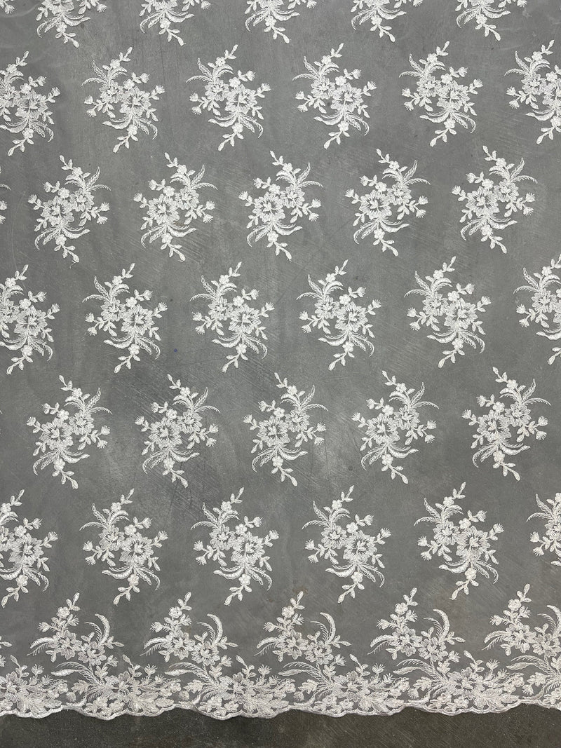 Callie IVORY Polyester Floral Corsage Embroidery on Mesh Lace Fabric by the Yard - 10025