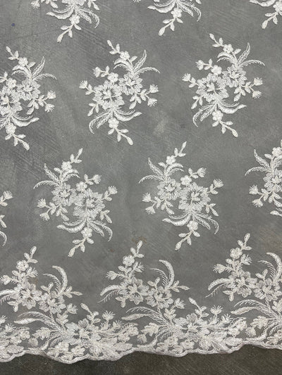 Callie IVORY Polyester Floral Corsage Embroidery on Mesh Lace Fabric by the Yard - 10025