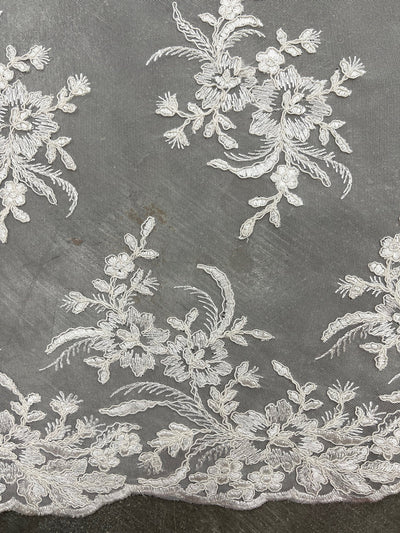 Callie IVORY Polyester Floral Corsage Embroidery on Mesh Lace Fabric by the Yard - 10025