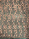 Katelyn PEACH Vines and Swirls Corded Embroidery on Mesh Fabric by the Yard - 10045