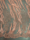 Katelyn PEACH Vines and Swirls Corded Embroidery on Mesh Fabric by the Yard - 10045