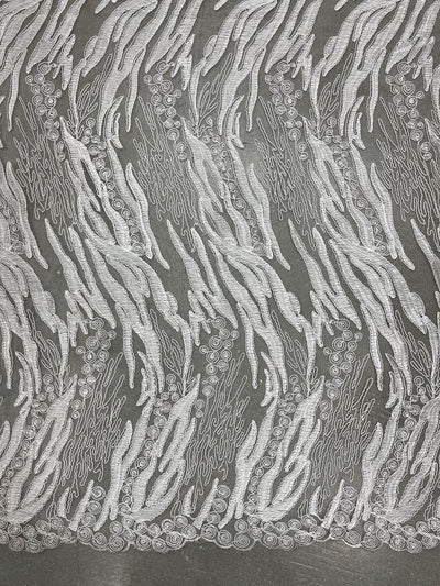 Katelyn WHITE Vines and Swirls Corded Embroidery on Mesh Fabric by the Yard - 10045