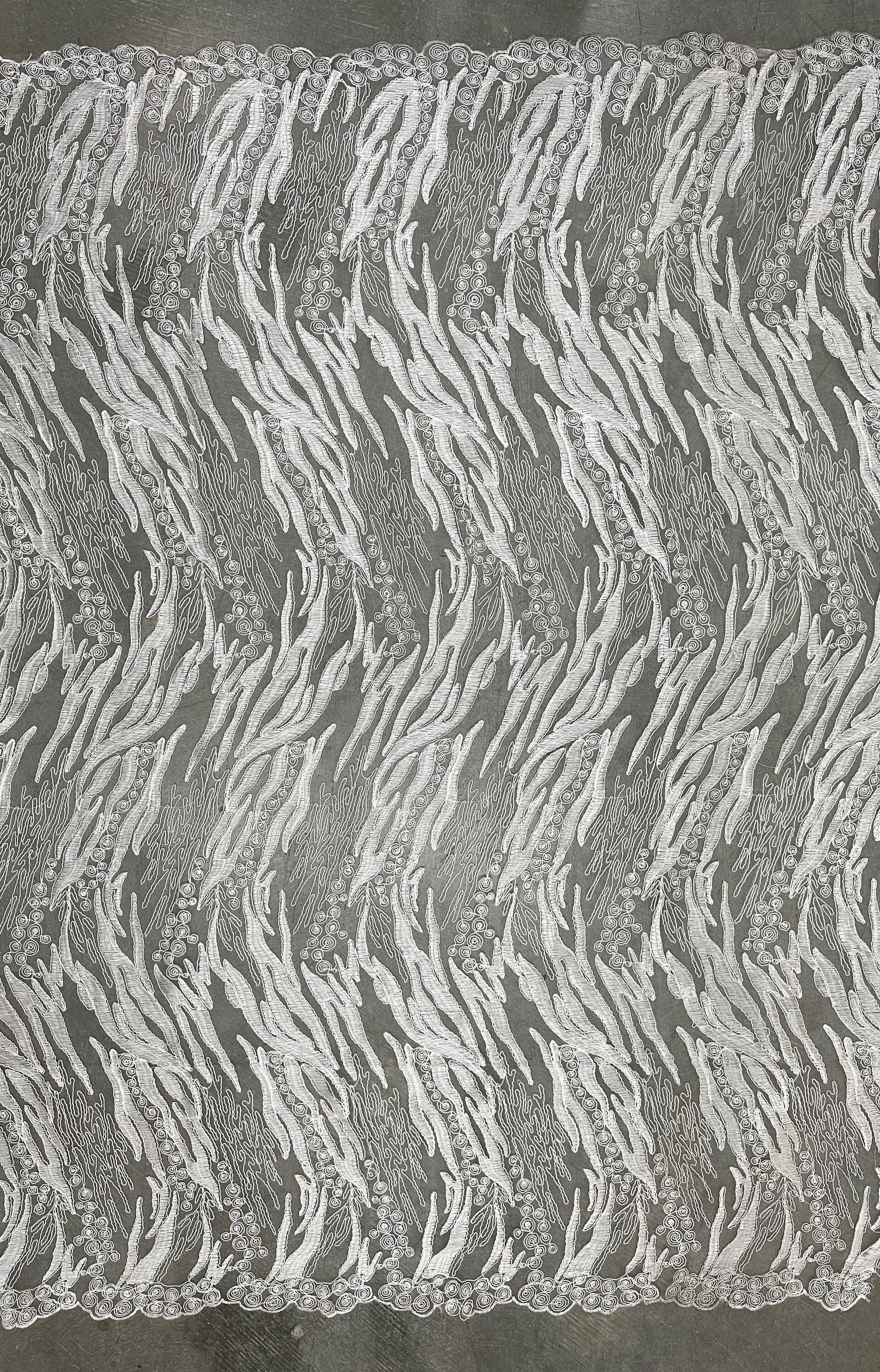 Katelyn WHITE Vines and Swirls Corded Embroidery on Mesh Fabric by the Yard - 10045