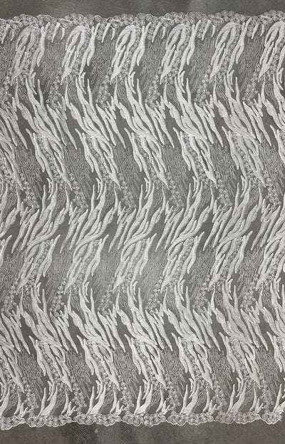 Katelyn WHITE Vines and Swirls Corded Embroidery on Mesh Fabric by the Yard - 10045