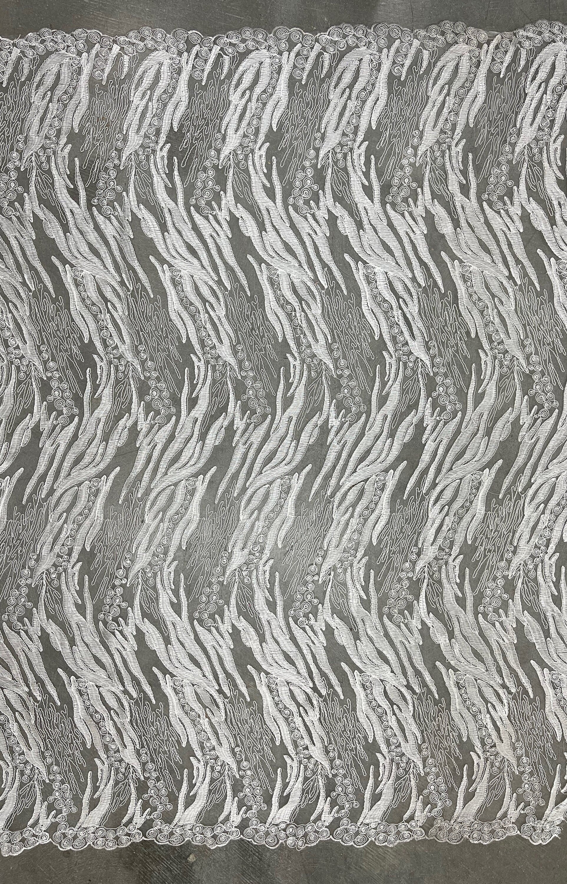 Katelyn WHITE Vines and Swirls Corded Embroidery on Mesh Fabric by the Yard - 10045