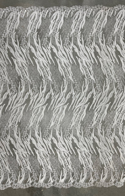 Katelyn WHITE Vines and Swirls Corded Embroidery on Mesh Fabric by the Yard - 10045