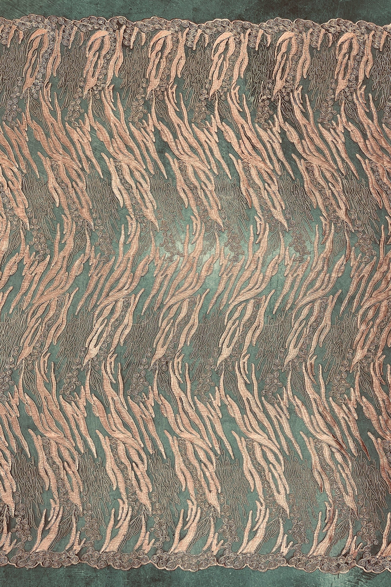 Katelyn PEACH Vines and Swirls Corded Embroidery on Mesh Fabric by the Yard - 10045