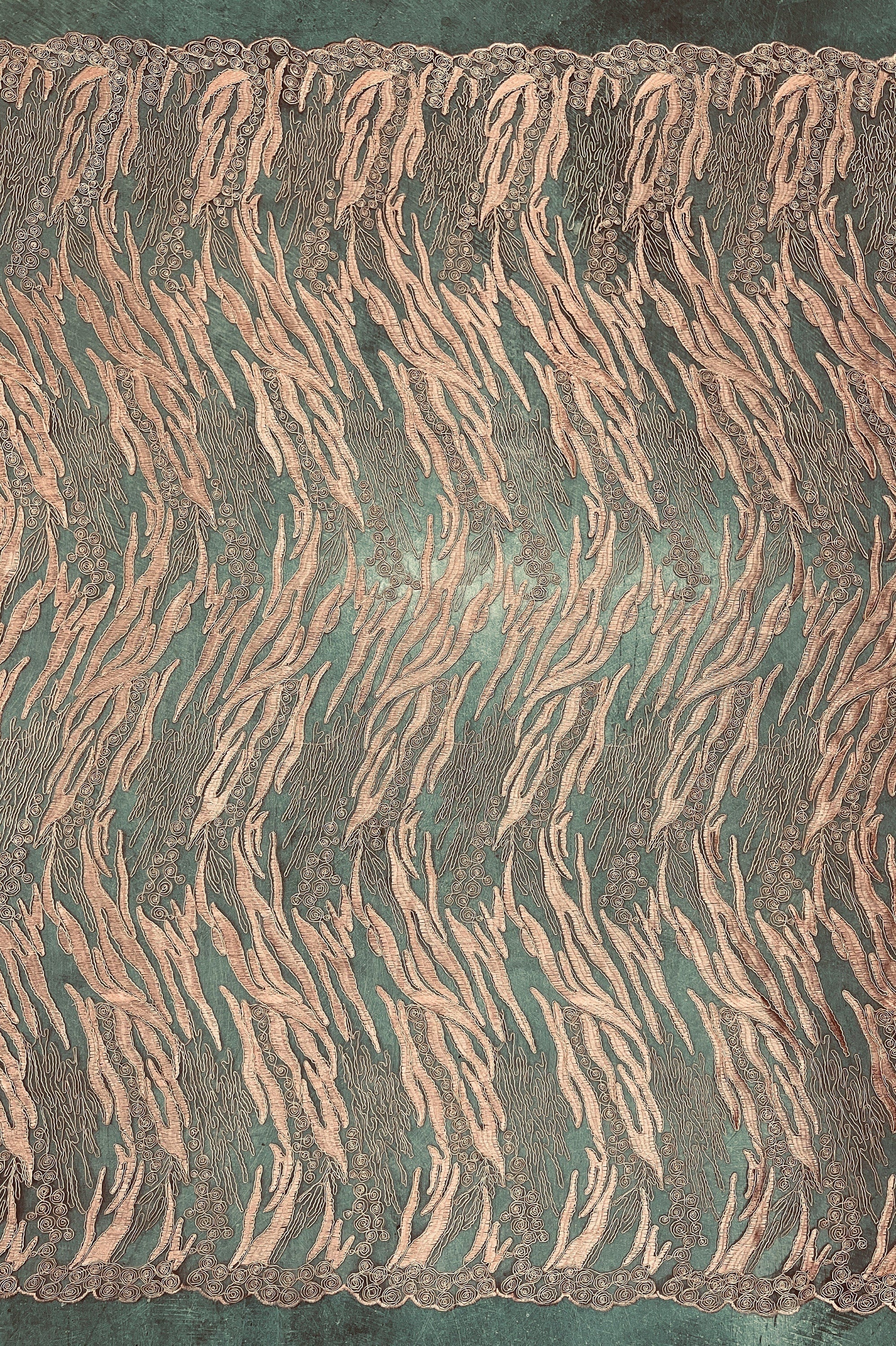 Katelyn PEACH Vines and Swirls Corded Embroidery on Mesh Fabric by the Yard - 10045