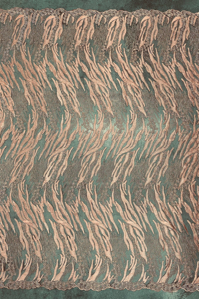 Katelyn PEACH Vines and Swirls Corded Embroidery on Mesh Fabric by the Yard - 10045