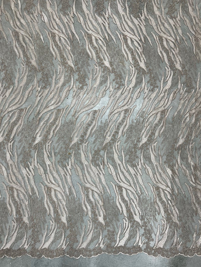 Katelyn TAUPE Vines and Swirls Corded Embroidery on Mesh Fabric by the Yard - 10045