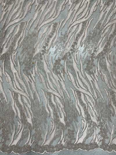 Katelyn TAUPE Vines and Swirls Corded Embroidery on Mesh Fabric by the Yard - 10045