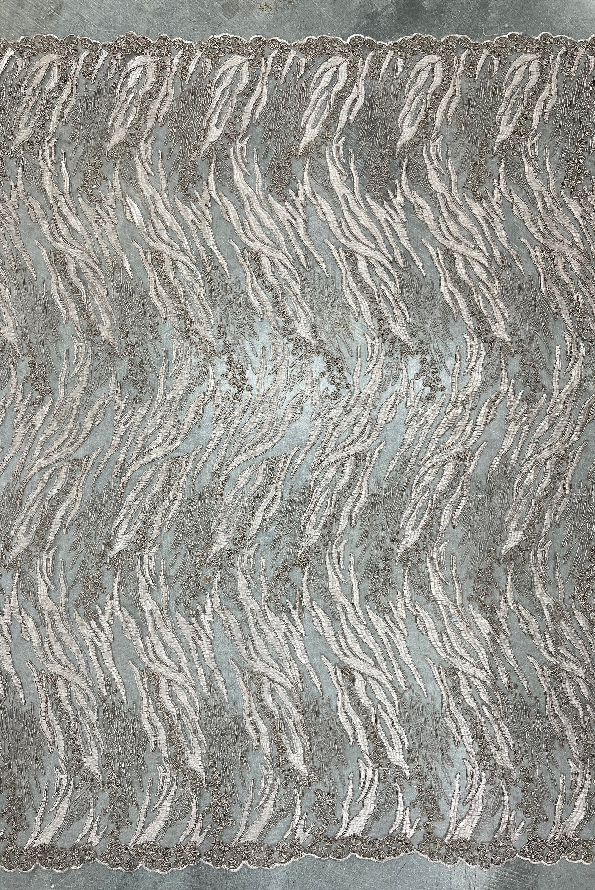 Katelyn TAUPE Vines and Swirls Corded Embroidery on Mesh Fabric by the Yard - 10045