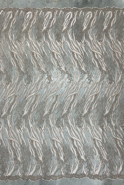 Katelyn TAUPE Vines and Swirls Corded Embroidery on Mesh Fabric by the Yard - 10045