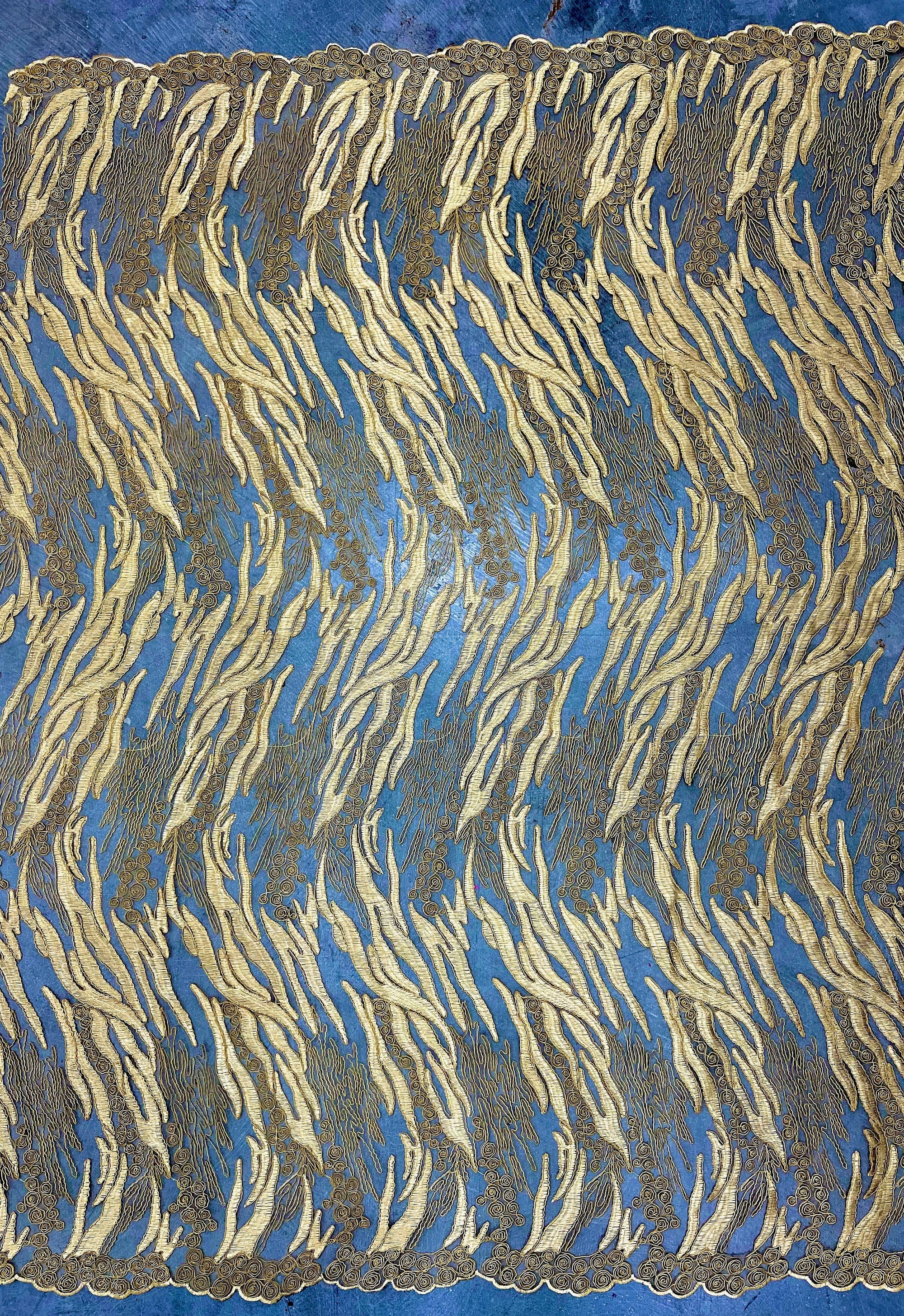 Katelyn GOLD Vines and Swirls Corded Embroidery on Mesh Fabric by the Yard - 10045