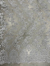 Elise GREY Polyester Corded Floral Embroidery on Mesh Lace Fabric by the Yard - 10029