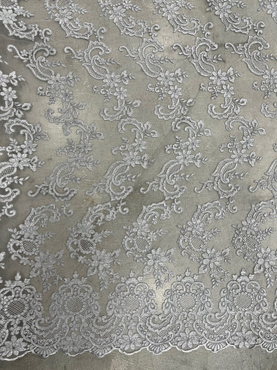 Elise GREY Polyester Corded Floral Embroidery on Mesh Lace Fabric by the Yard - 10029