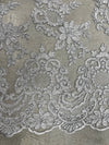 Elise GREY Polyester Corded Floral Embroidery on Mesh Lace Fabric by the Yard - 10029