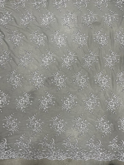 Callie GREY Polyester Floral Corsage Embroidery on Mesh Lace Fabric by the Yard - 10025