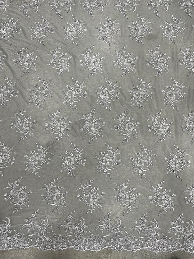 Callie GREY Polyester Floral Corsage Embroidery on Mesh Lace Fabric by the Yard - 10025