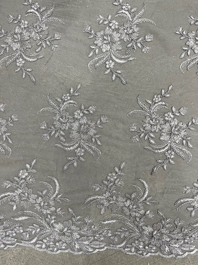 Callie GREY Polyester Floral Corsage Embroidery on Mesh Lace Fabric by the Yard - 10025