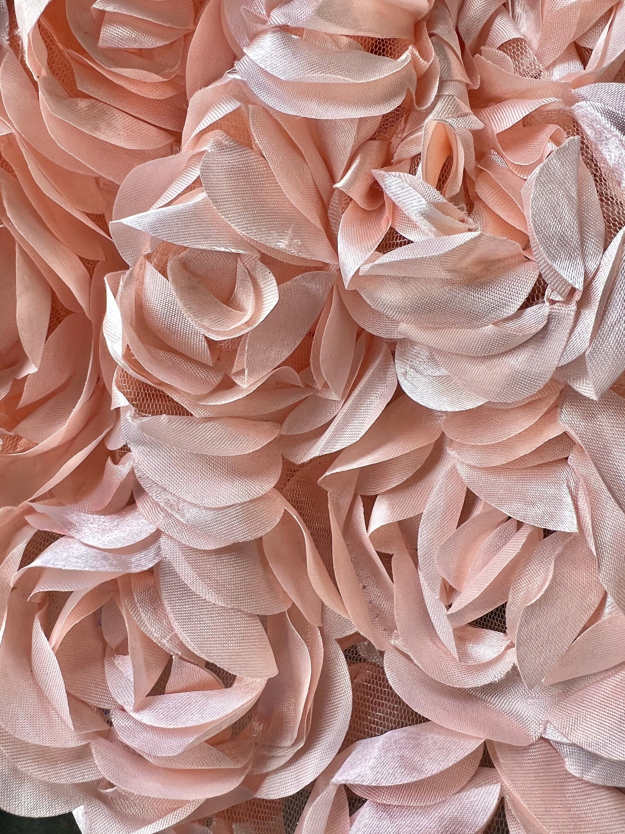 Maci BLUSH PEACH 3D Floral Polyester Satin Rosette on Mesh Fabric by the Yard - 10057