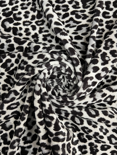 Dana BLACK GREY WHITE Leopard Pattern Polyester Stretch Velvet Fabric for Bows, Top Knots, Head Wraps, Clothes, Costumes, Crafts - 10160