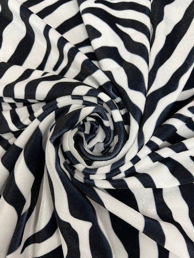 Dana BLACK WHITE Zebra Pattern Polyester Stretch Velvet Fabric for Bows, Top Knots, Head Wraps, Clothes, Costumes, Crafts - 10160