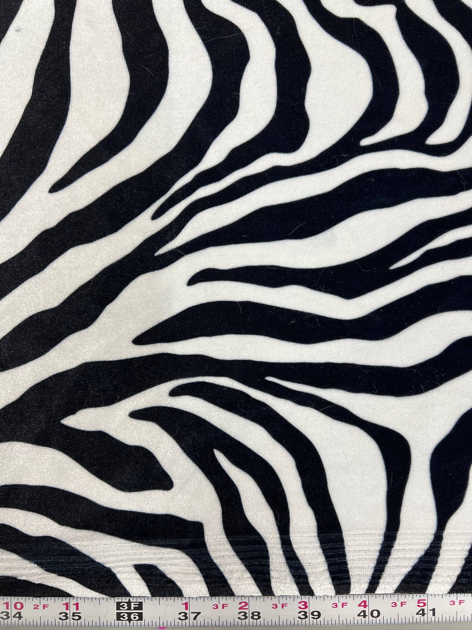 Dana BLACK WHITE Zebra Pattern Polyester Stretch Velvet Fabric for Bows, Top Knots, Head Wraps, Clothes, Costumes, Crafts - 10160
