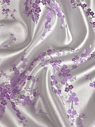 Kori LAVENDER Plum Blossom Floral Brocade Chinese Satin Fabric for Cheongsam/Qipao, Apparel, Costumes, Upholstery, Bags, Crafts - 10210