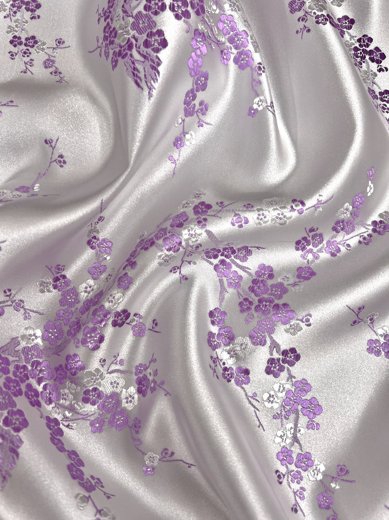 Kori LAVENDER Plum Blossom Floral Brocade Chinese Satin Fabric for Cheongsam/Qipao, Apparel, Costumes, Upholstery, Bags, Crafts - 10210
