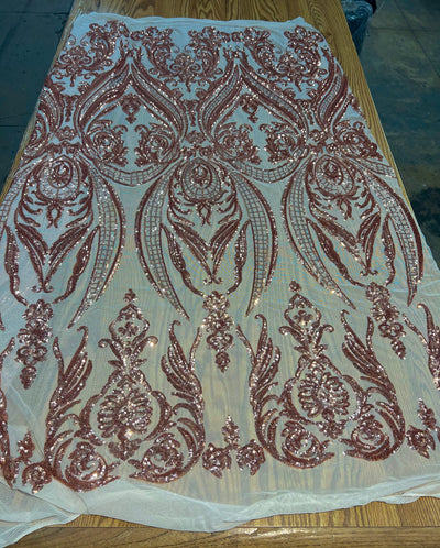 Alaina COPPER Curlicue Sequins on Mesh Lace Fabric by the Yard - 10018