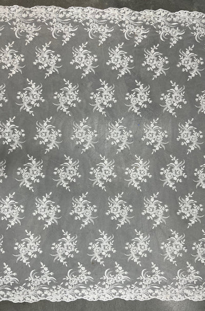 Callie IVORY Polyester Floral Corsage Embroidery on Mesh Lace Fabric by the Yard - 10025