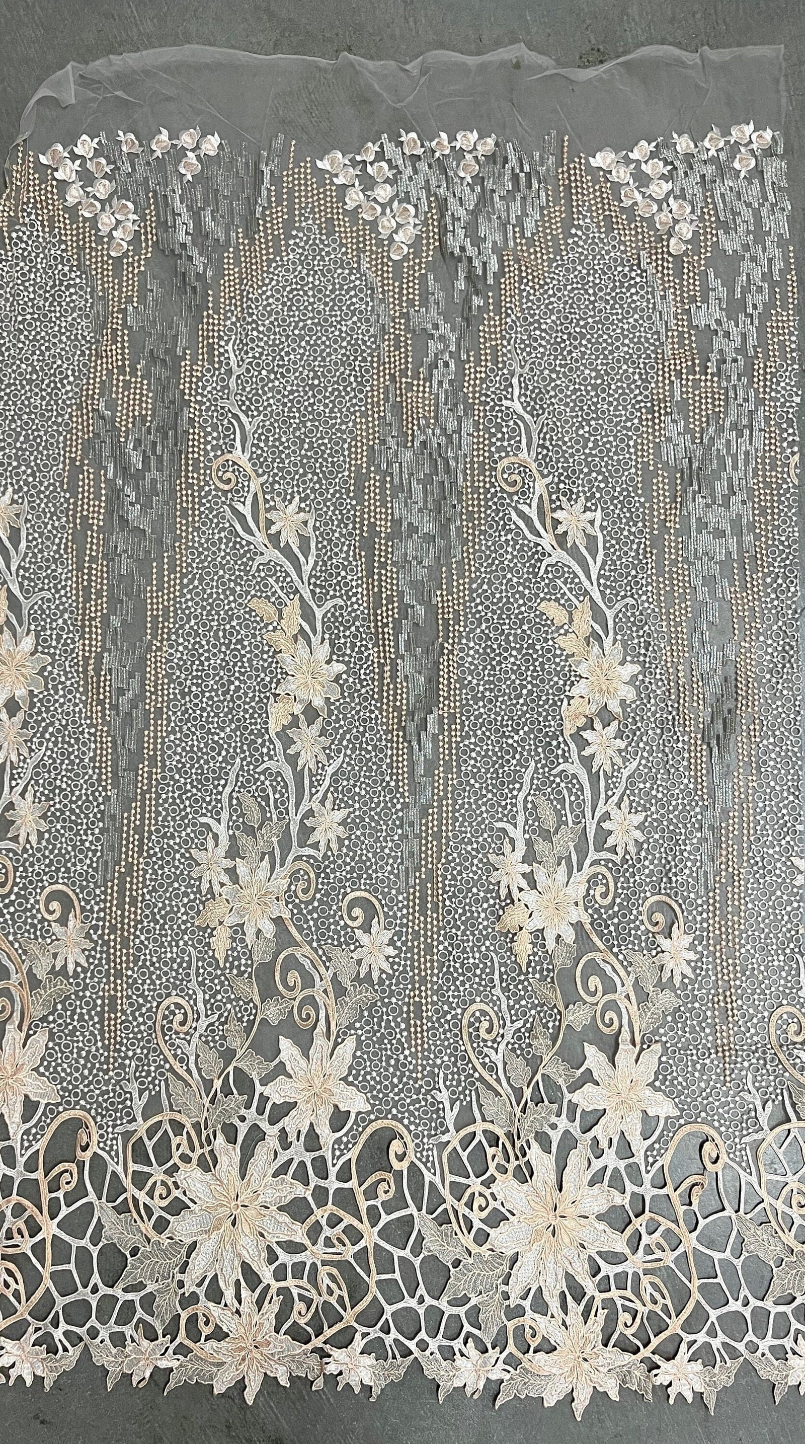 Skye PEACH Embroidered Floral Edge Guipure on Mesh Lace Fabric by the Yard - 10110
