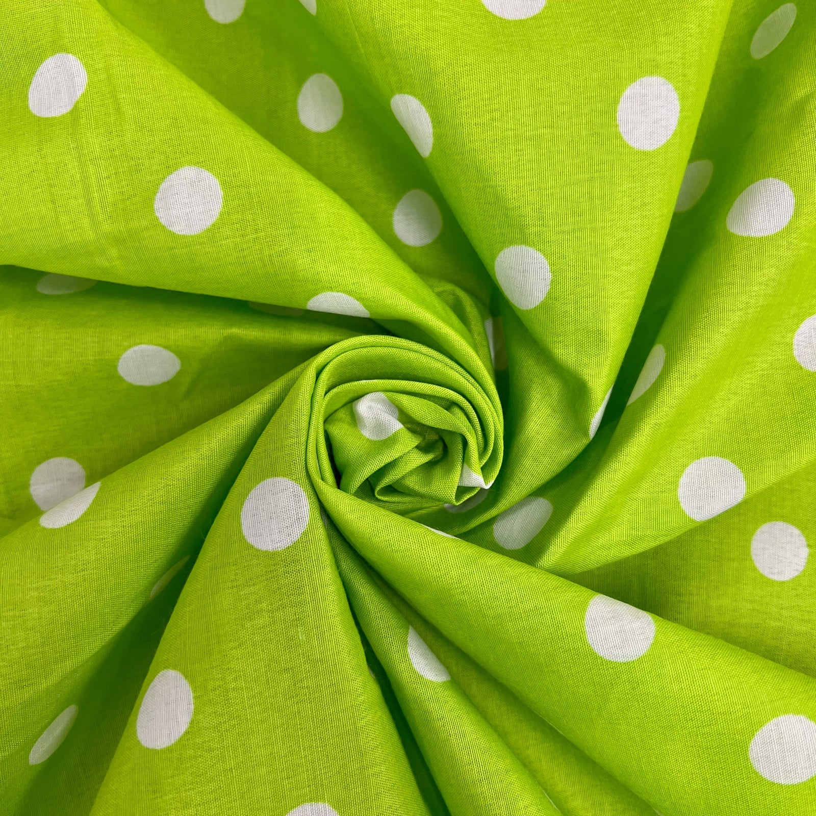 Alicia WHITE 0.5" Polka Dots on LIME GREEN Polyester Cotton Fabric by the Yard - 10099