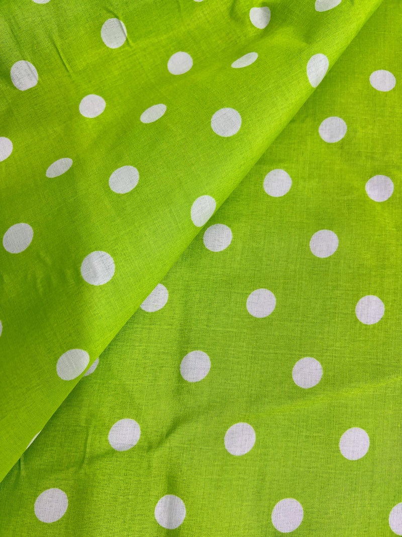 Alicia WHITE 0.5" Polka Dots on LIME GREEN Polyester Cotton Fabric by the Yard - 10099