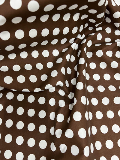Alicia WHITE 0.5" Polka Dots on BROWN Polyester Cotton Fabric by the Yard - 10099