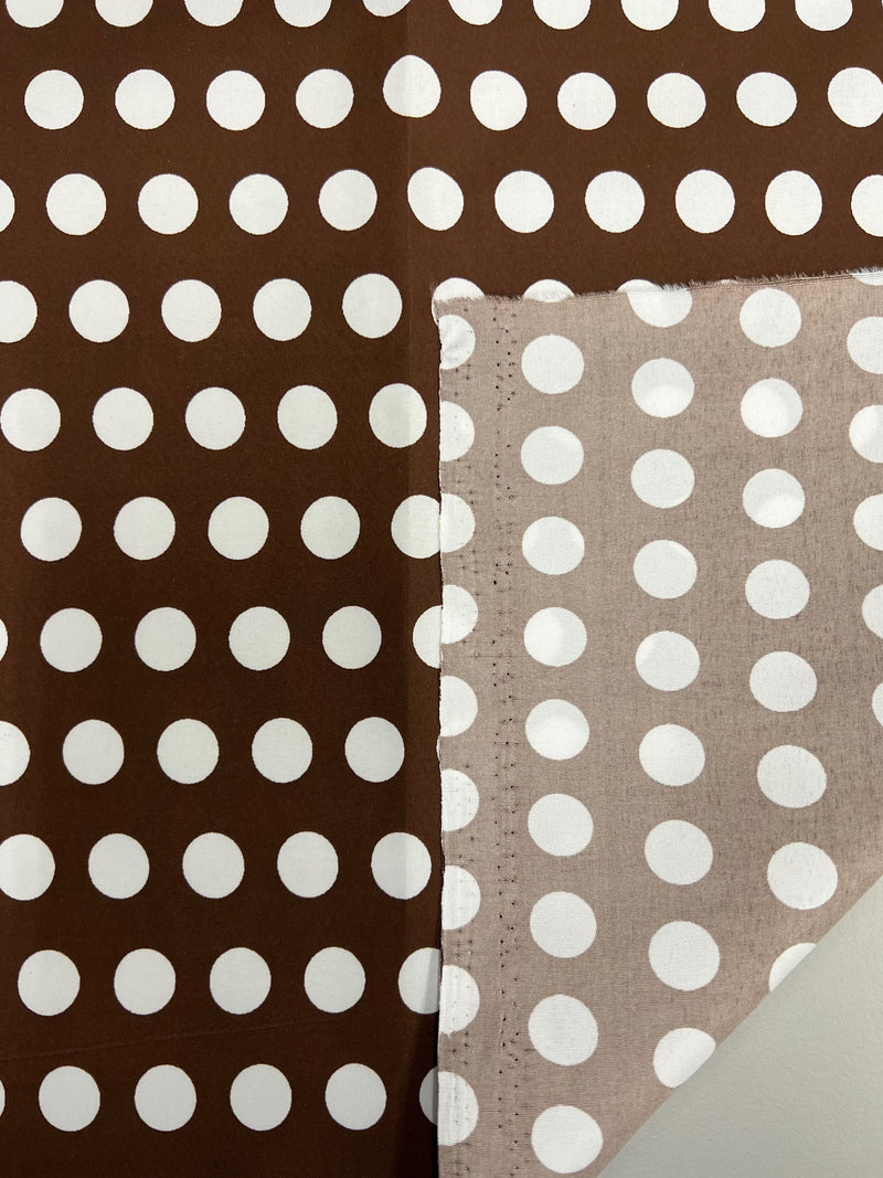 Alicia WHITE 0.5" Polka Dots on BROWN Polyester Cotton Fabric by the Yard - 10099