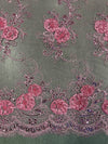 Ryleigh PINK 3D Floral Embroidery with Foil & Sequins on Mesh Lace Fabric by the Yard - 10010