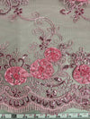 Ryleigh PINK 3D Floral Embroidery with Foil & Sequins on Mesh Lace Fabric by the Yard - 10010