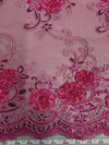 Ryleigh FUCHSIA 3D Floral Embroidery with Foil & Sequins on Mesh Lace Fabric by the Yard - 10010