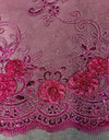 Ryleigh FUCHSIA 3D Floral Embroidery with Foil & Sequins on Mesh Lace Fabric by the Yard - 10010