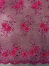 Ryleigh FUCHSIA 3D Floral Embroidery with Foil & Sequins on Mesh Lace Fabric by the Yard - 10010